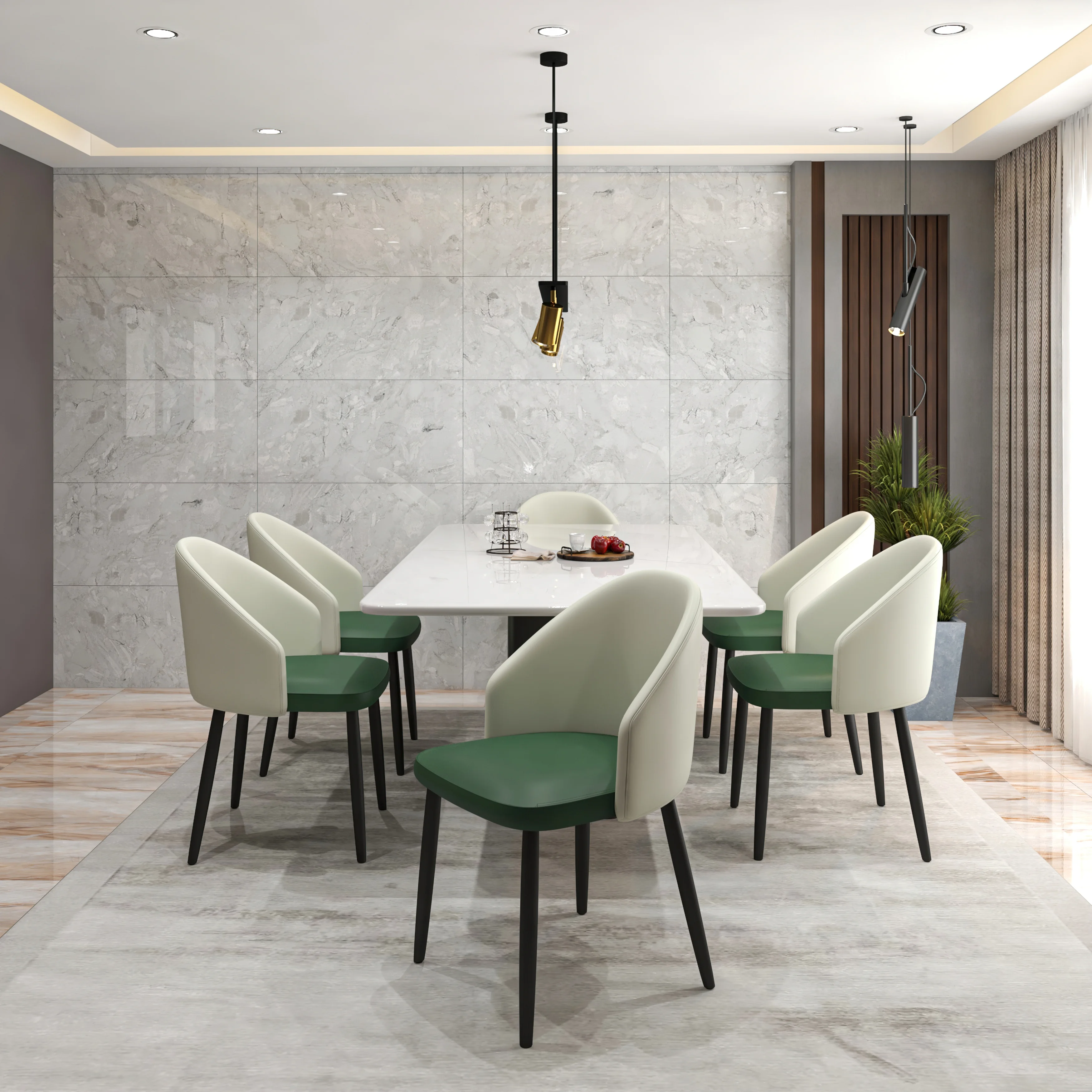 Paradiso Collection Modern Dining Seat in Toupe, with Green Fabric Seat  Set of 2