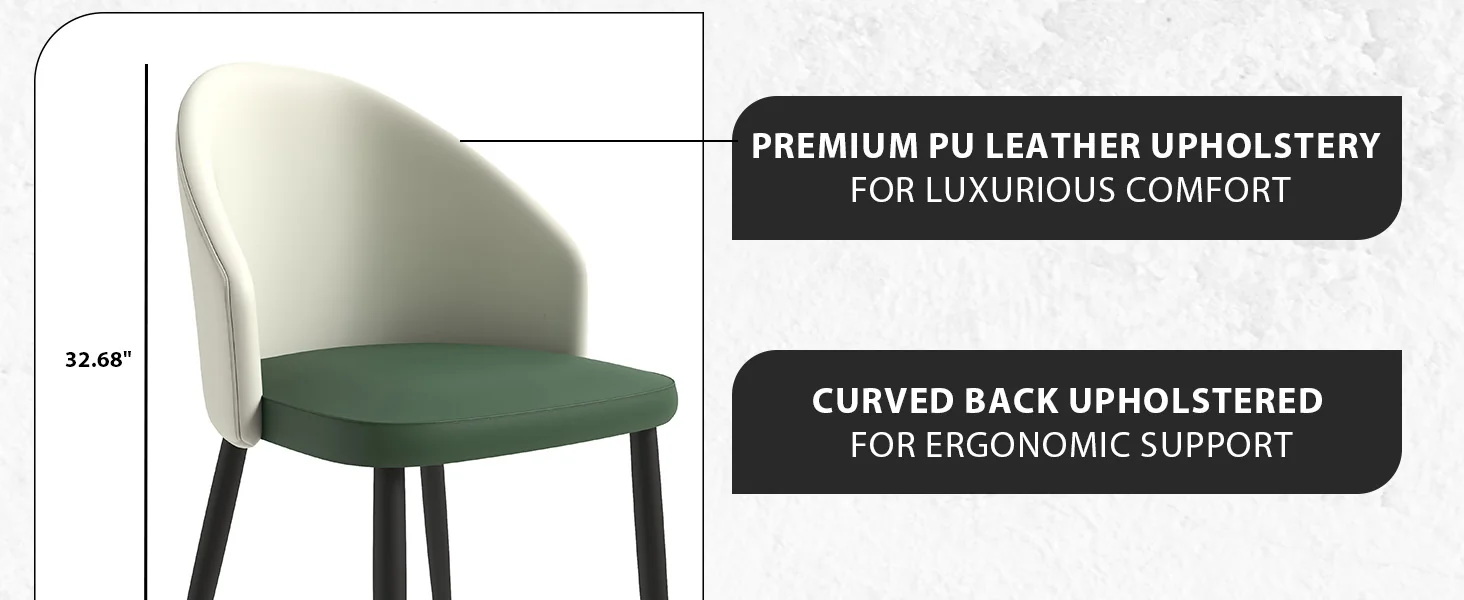 Paradiso Collection Modern Dining Seat in Toupe, with Green Fabric Seat  Set of 2