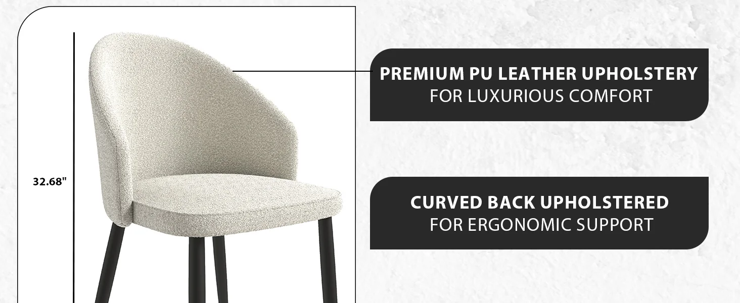 Paradiso Collection Modern Dining Seat in White Boucle  Set of 2