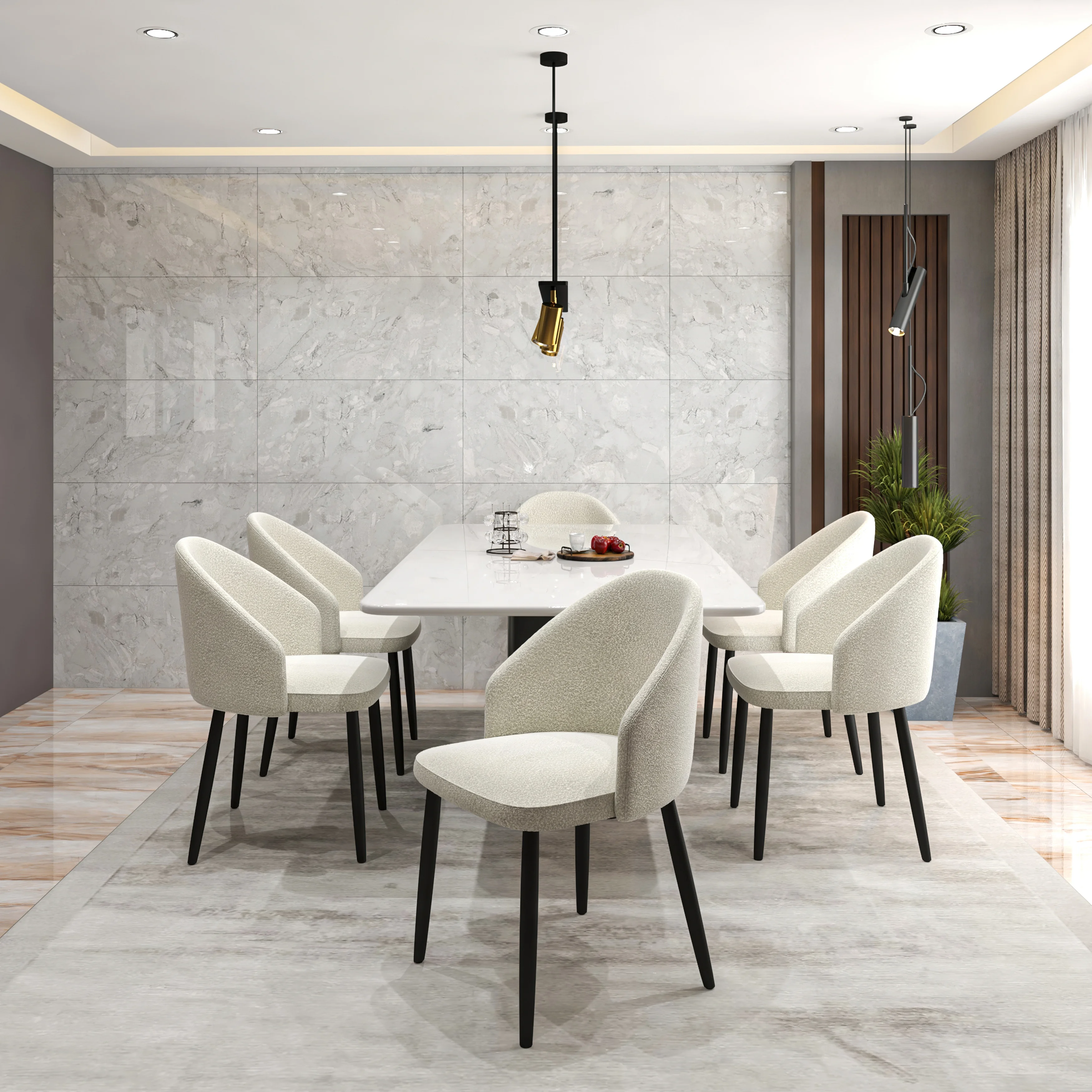 Paradiso Collection Modern Dining Seat in White Boucle  Set of 4