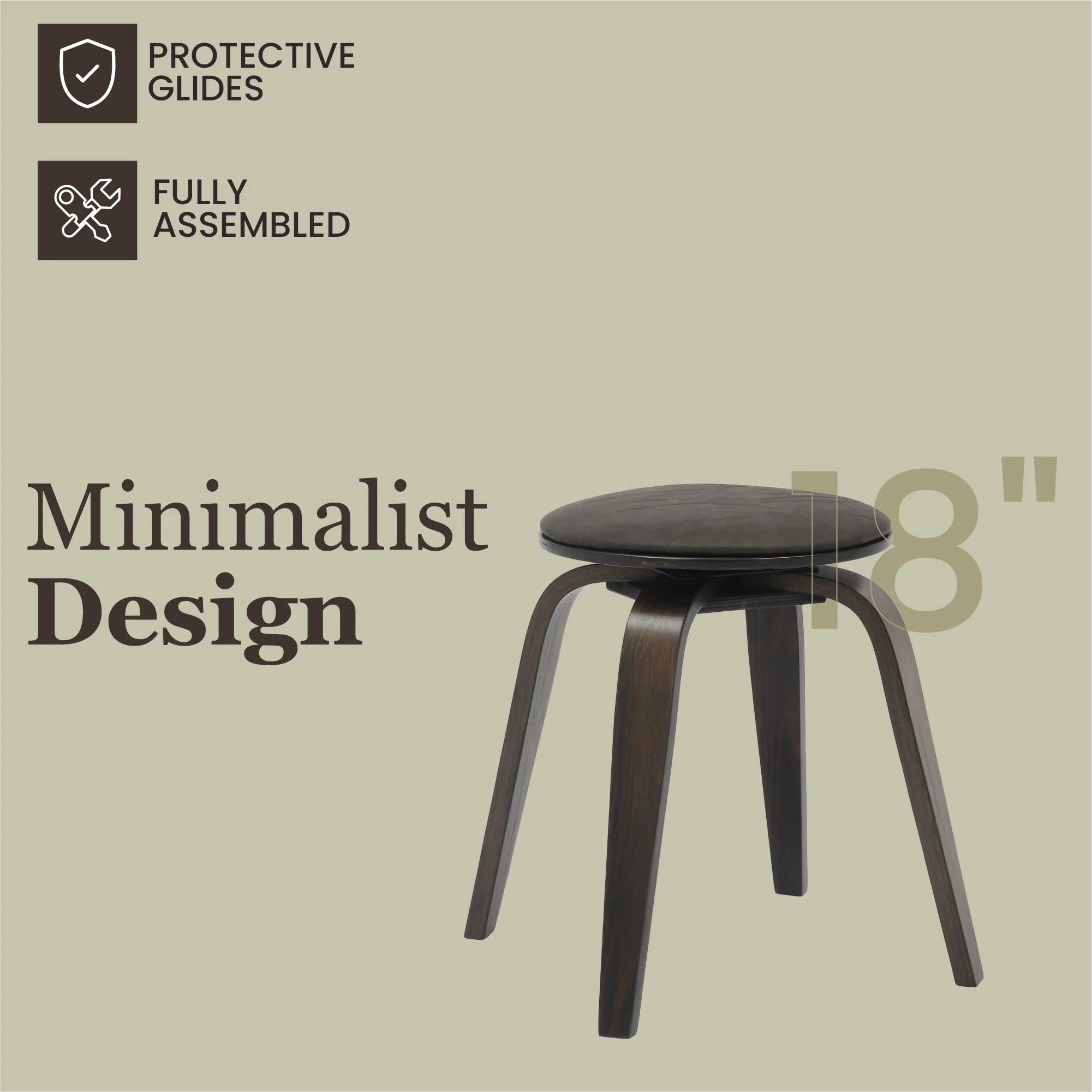 Modern Wooden Dining Stool, Dark Walnut Color in Brown, Pelya Collection By LeisureMod