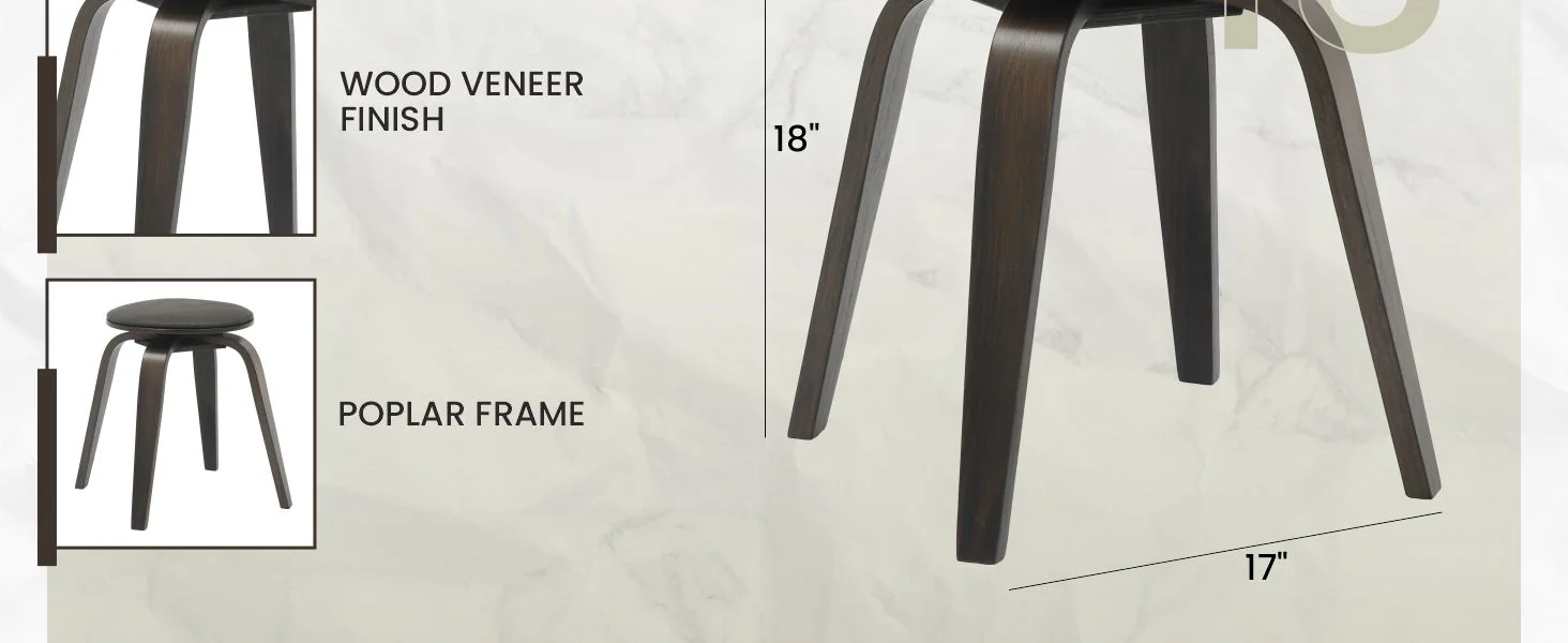 Modern Wooden Dining Stool, Dark Walnut Color in Brown, Pelya Collection By LeisureMod