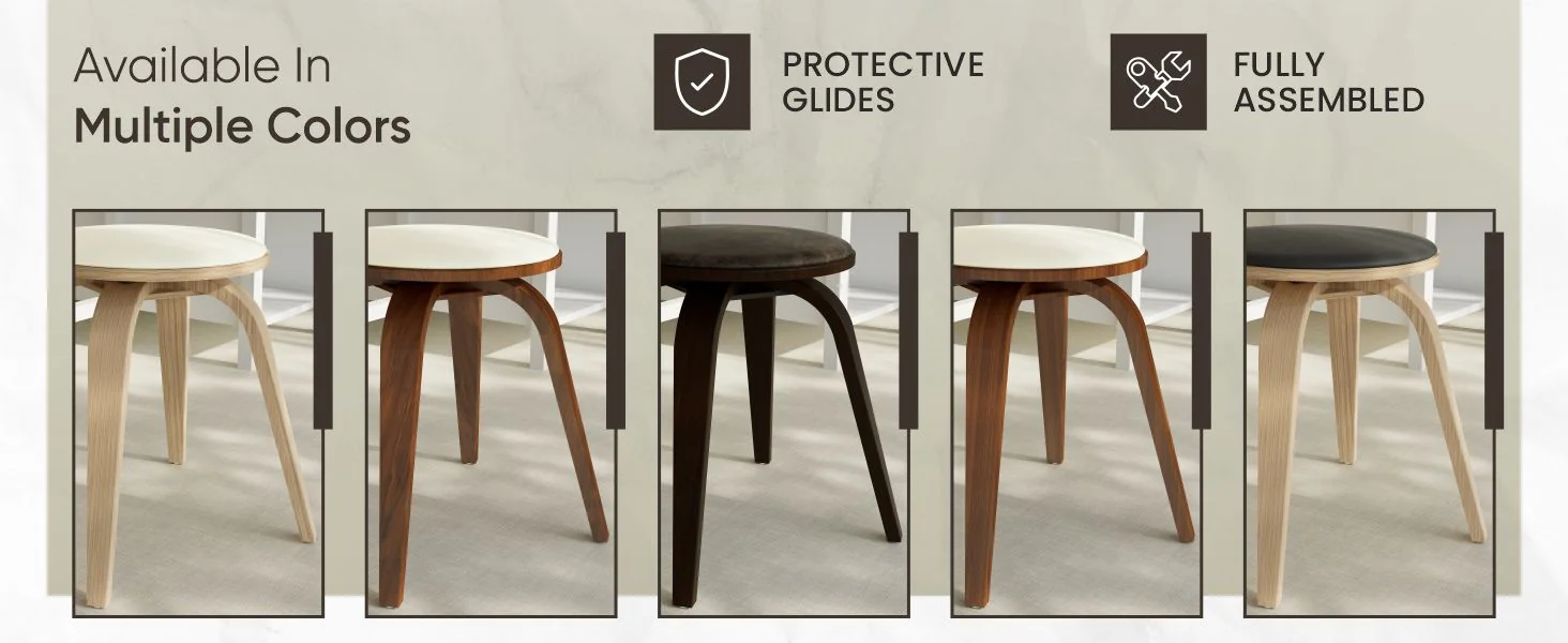 Modern Wooden Dining Stool, Dark Walnut Color in Brown, Pelya Collection By LeisureMod