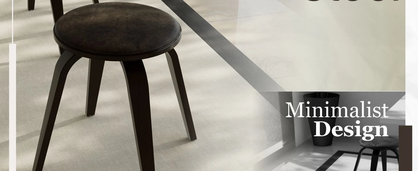 Modern Wooden Dining Stool, Dark Walnut Color in Brown, Pelya Collection By LeisureMod