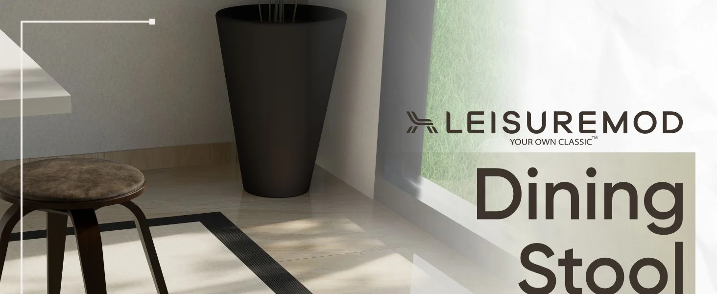 Modern Wooden Dining Stool, Dark Walnut Color in Brown, Pelya Collection By LeisureMod