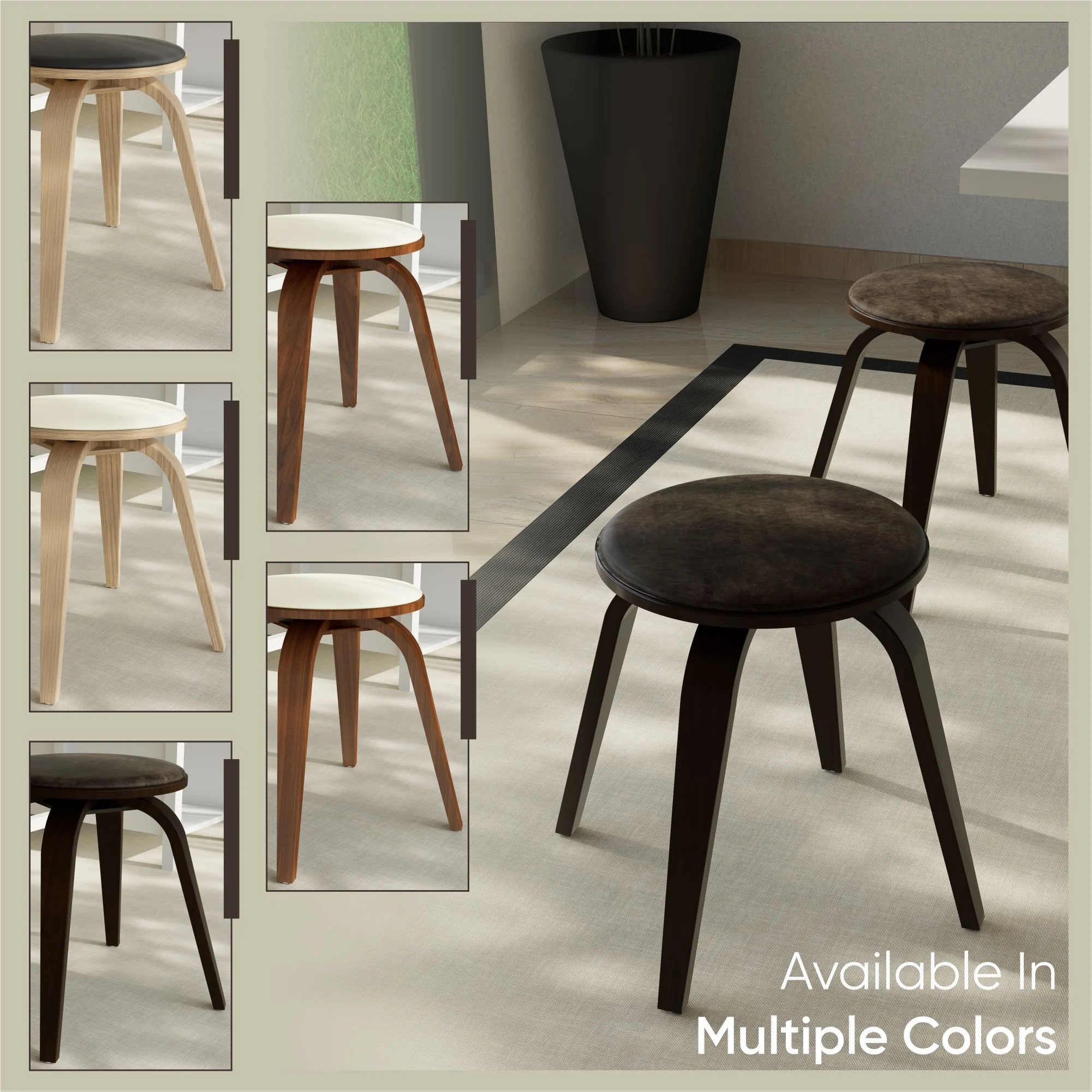 Modern Wooden Dining Stool, Dark Walnut Color in Brown, Pelya Collection By LeisureMod