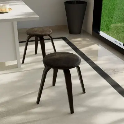 Modern Wooden Dining Stool, Dark Walnut Color in Brown, Pelya Collection By LeisureMod