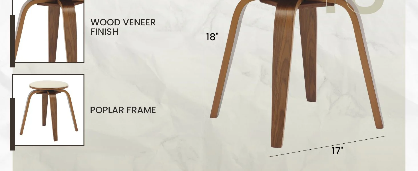 Modern Wooden Dining Stool, Walnut Color in Light Cream, Pelya Collection By LeisureMod