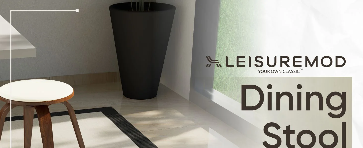 Modern Wooden Dining Stool, Walnut Color in Light Cream, Pelya Collection By LeisureMod