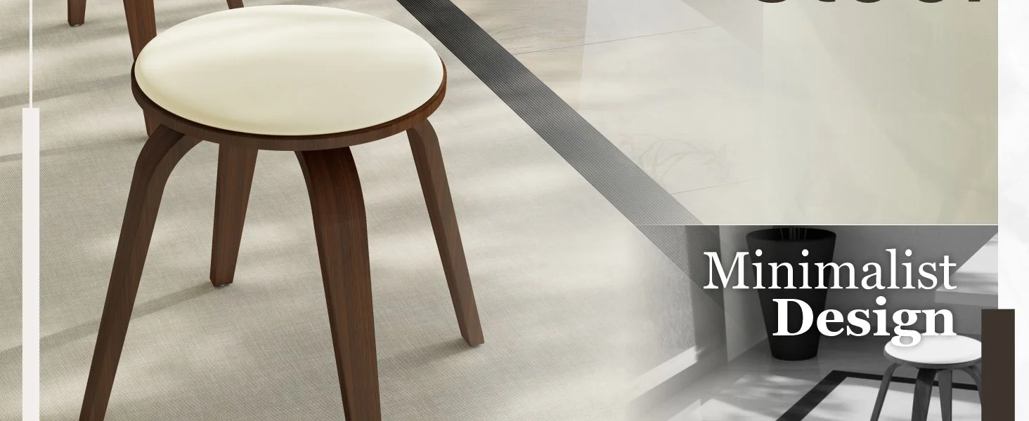 Modern Wooden Dining Stool, Walnut Color in Light Taupe, Pelya Collection By LeisureMod