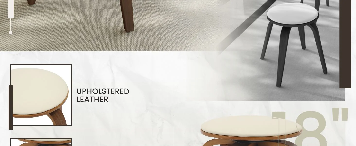 Modern Wooden Dining Stool, Walnut Color in Light Taupe, Pelya Collection By LeisureMod