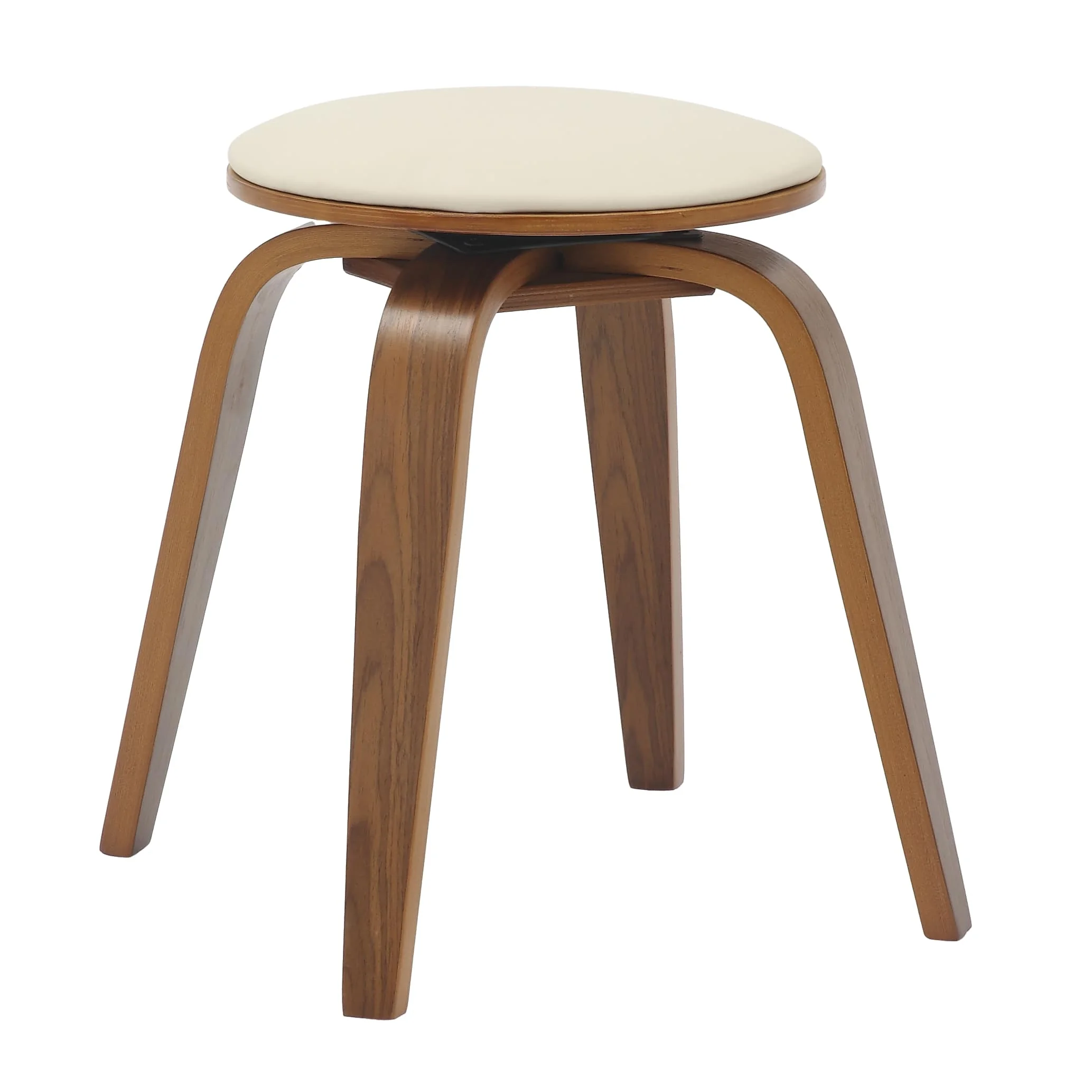 Modern Wooden Dining Stool, Walnut Color in Light Taupe, Pelya Collection By LeisureMod