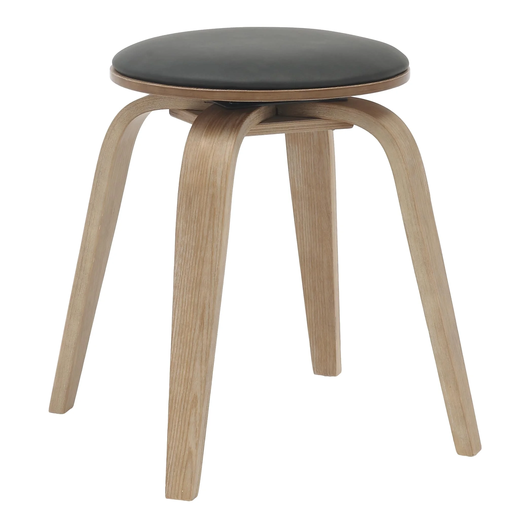 Modern Wooden Dining Stool, Washed Walnut Color in Black, Pelya Collection By LeisureMod