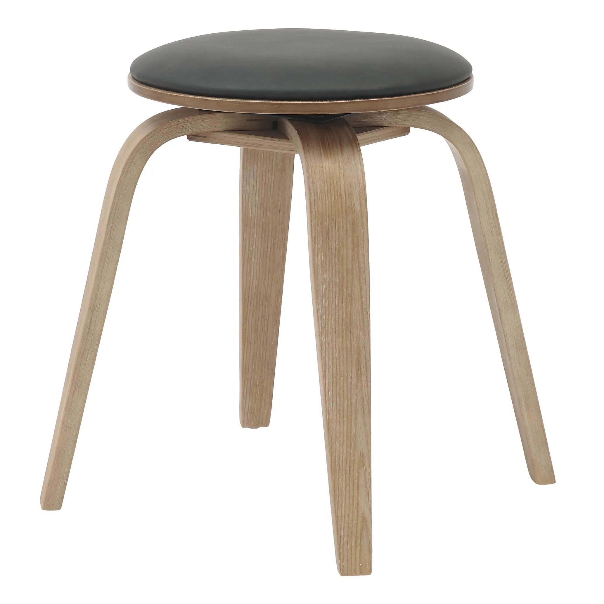 Modern Wooden Dining Stool, Washed Walnut Color in Black, Pelya Collection By LeisureMod