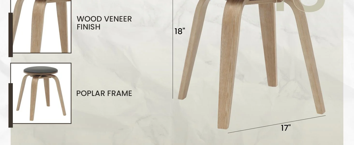 Modern Wooden Dining Stool, Washed Walnut Color in Black, Pelya Collection By LeisureMod