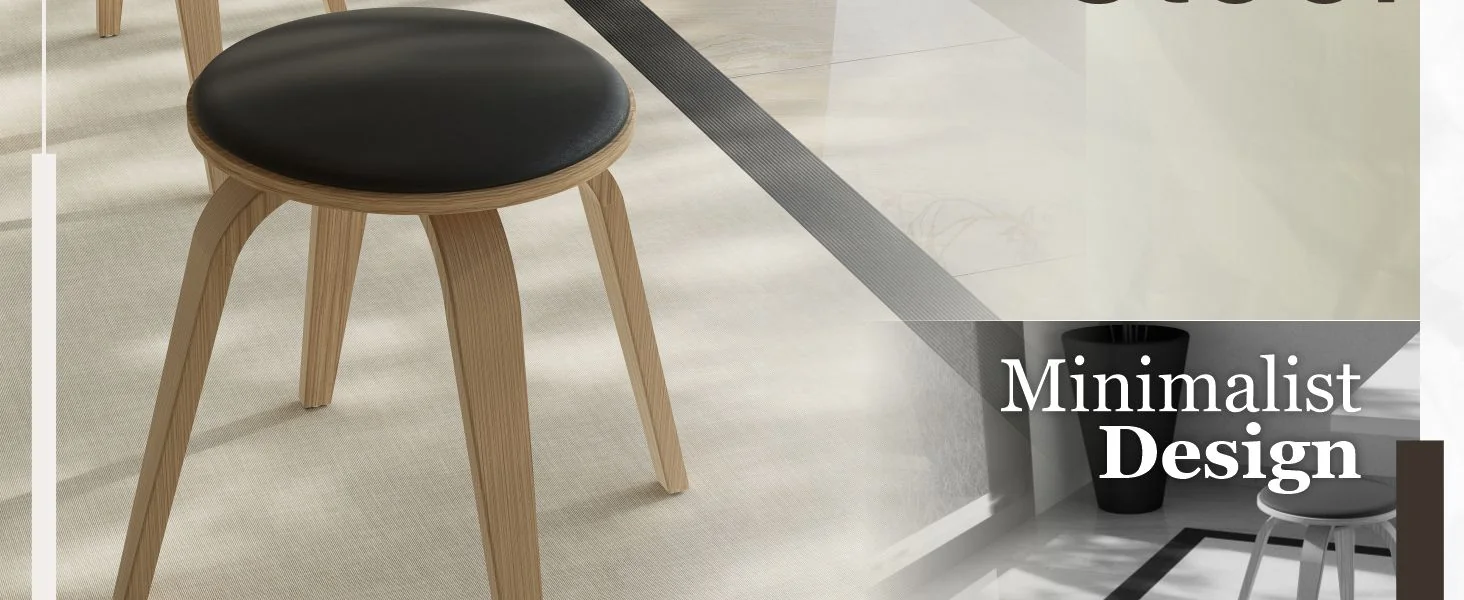 Modern Wooden Dining Stool, Washed Walnut Color in Black, Pelya Collection By LeisureMod