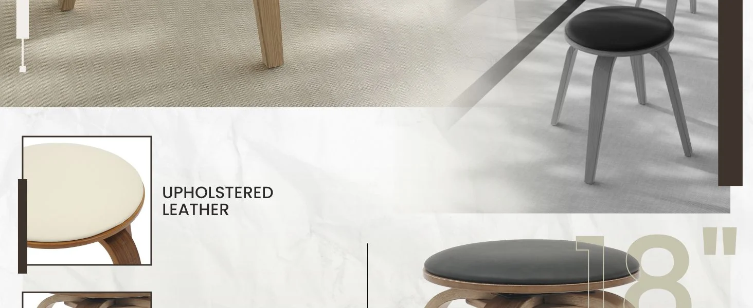 Modern Wooden Dining Stool, Washed Walnut Color in Black, Pelya Collection By LeisureMod