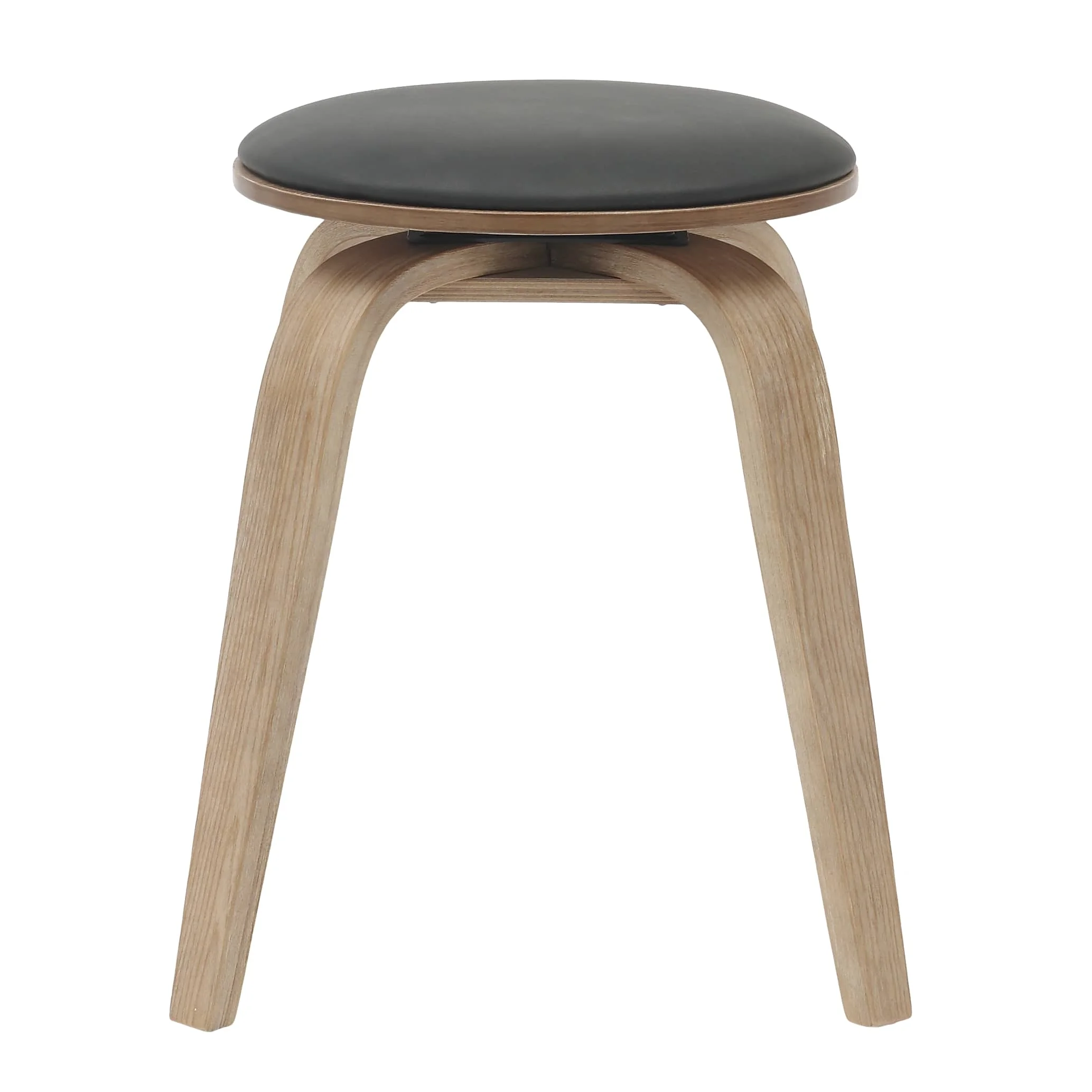 Modern Wooden Dining Stool, Washed Walnut Color in Black, Pelya Collection By LeisureMod