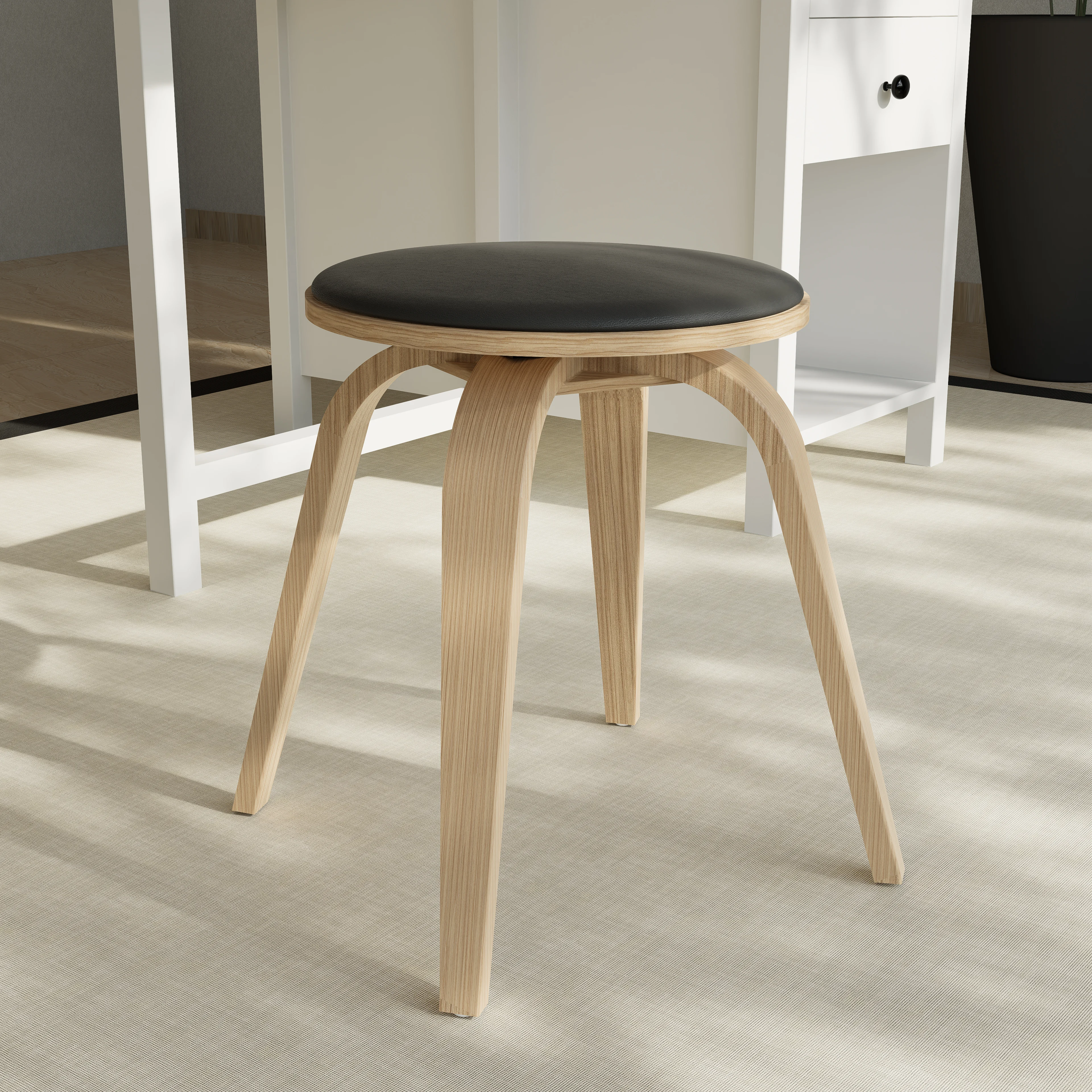 Modern Wooden Dining Stool, Washed Walnut Color in Black, Pelya Collection By LeisureMod