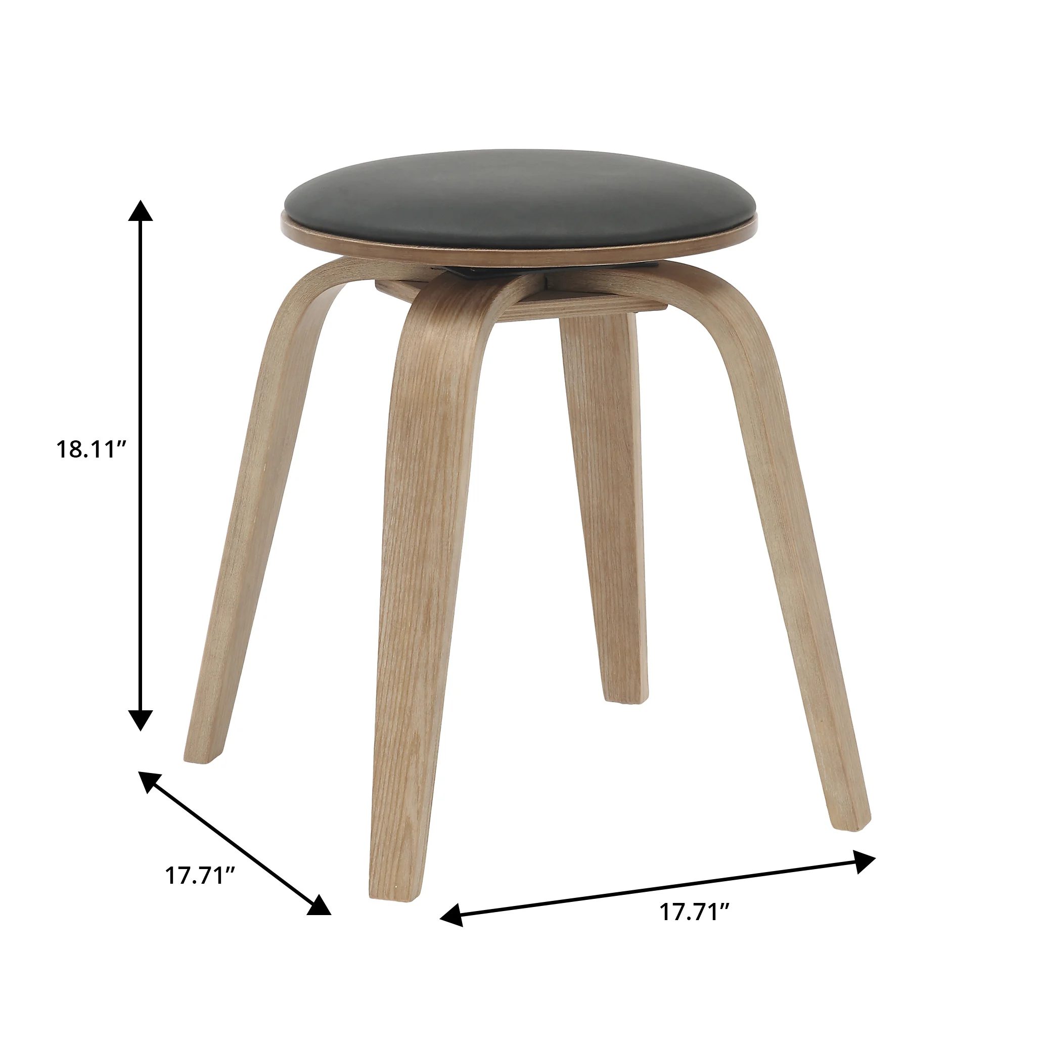Modern Wooden Dining Stool, Washed Walnut Color in Black, Pelya Collection By LeisureMod