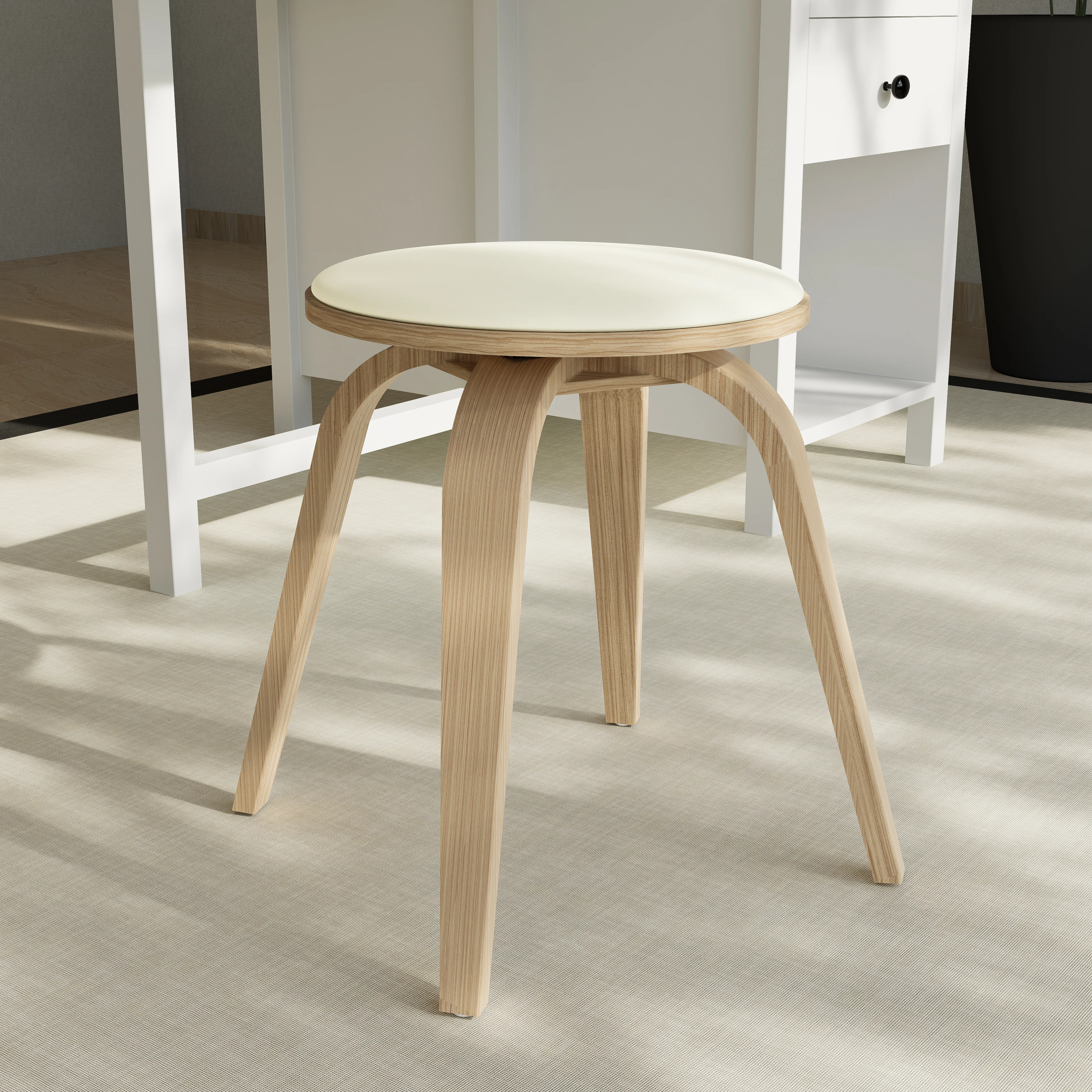 Modern Wooden Dining Stool, Washed Walnut Color in Taupe, Pelya Collection By LeisureMod
