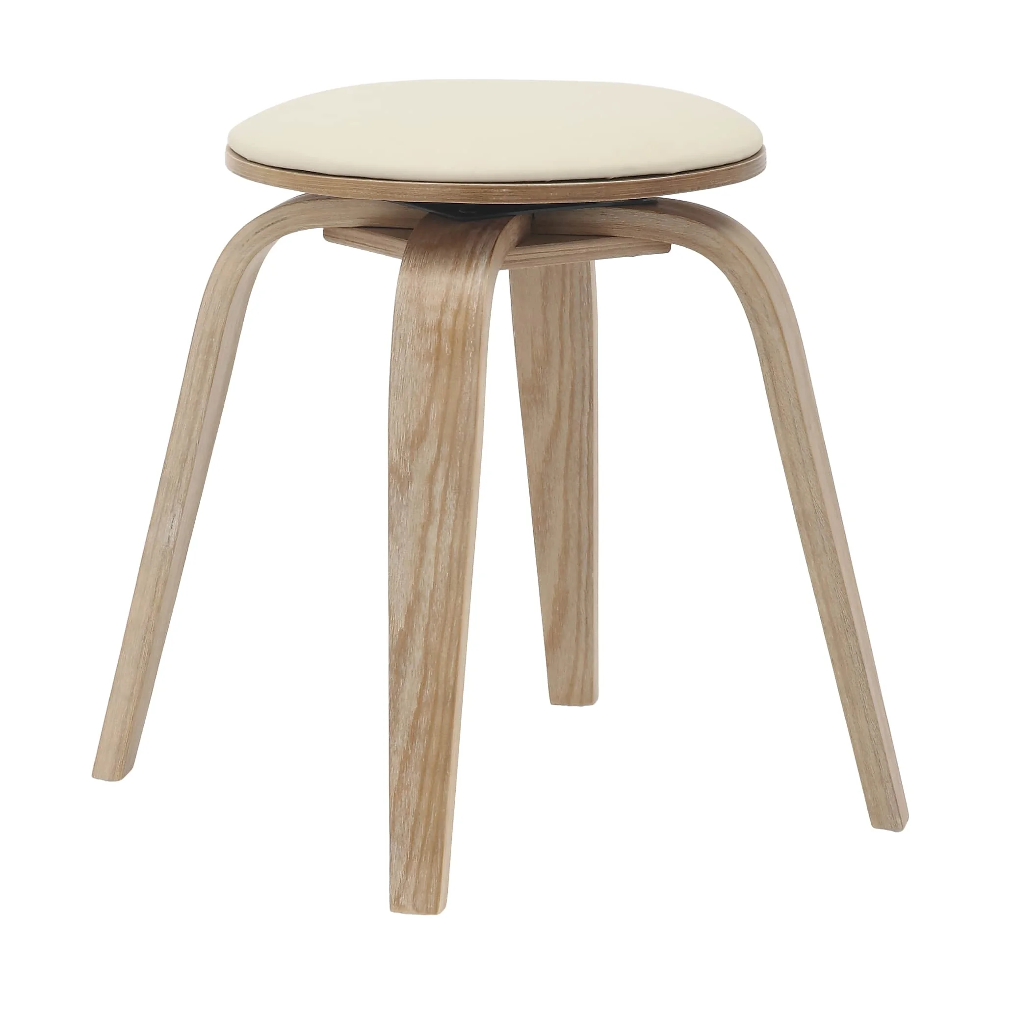 Modern Wooden Dining Stool, Washed Walnut Color in Taupe, Pelya Collection By LeisureMod