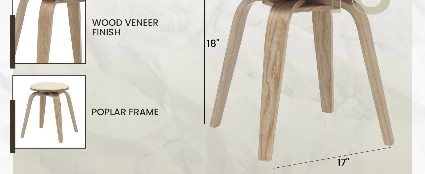 Modern Wooden Dining Stool, Washed Walnut Color in Taupe, Pelya Collection By LeisureMod