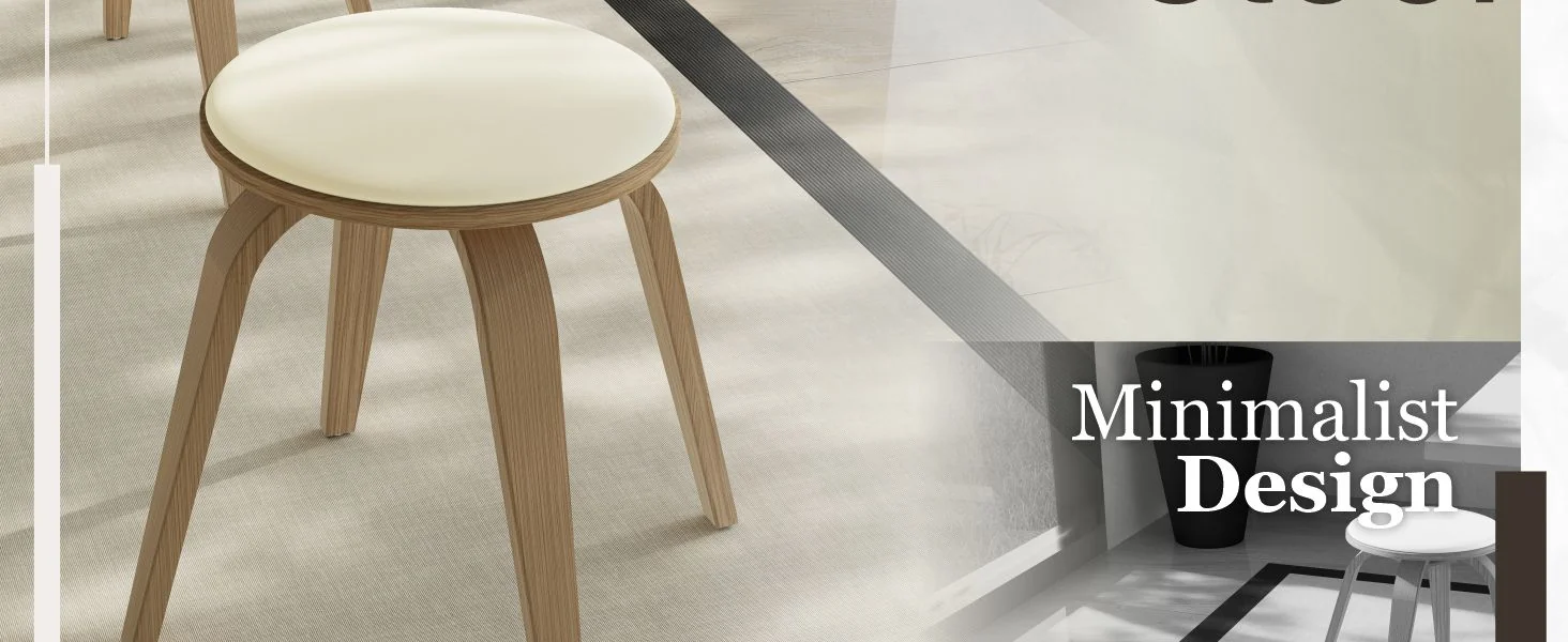 Modern Wooden Dining Stool, Washed Walnut Color in Taupe, Pelya Collection By LeisureMod