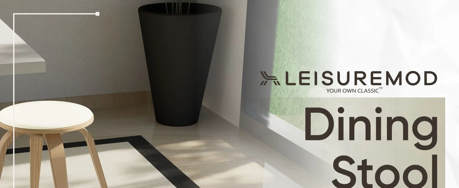 Modern Wooden Dining Stool, Washed Walnut Color in Taupe, Pelya Collection By LeisureMod