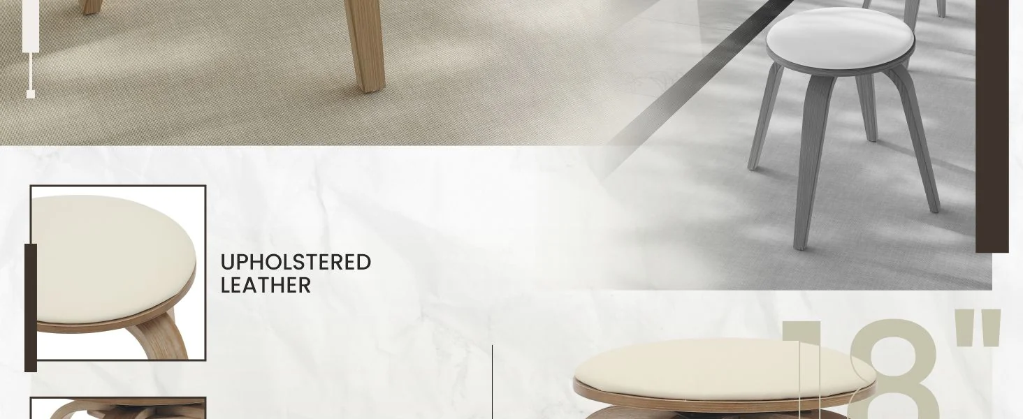 Modern Wooden Dining Stool, Washed Walnut Color in Taupe, Pelya Collection By LeisureMod