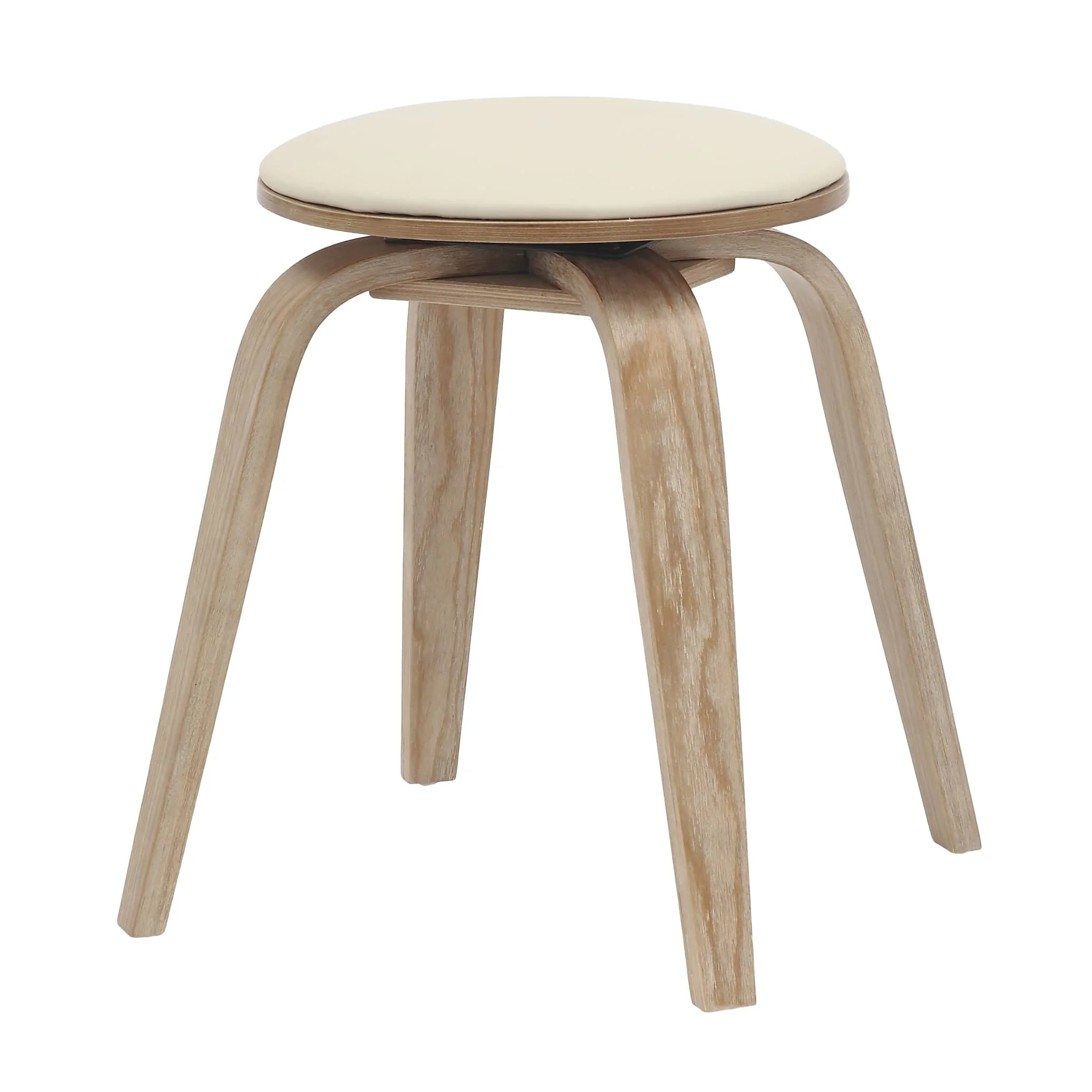 Modern Wooden Dining Stool, Washed Walnut Color in Taupe, Pelya Collection By LeisureMod