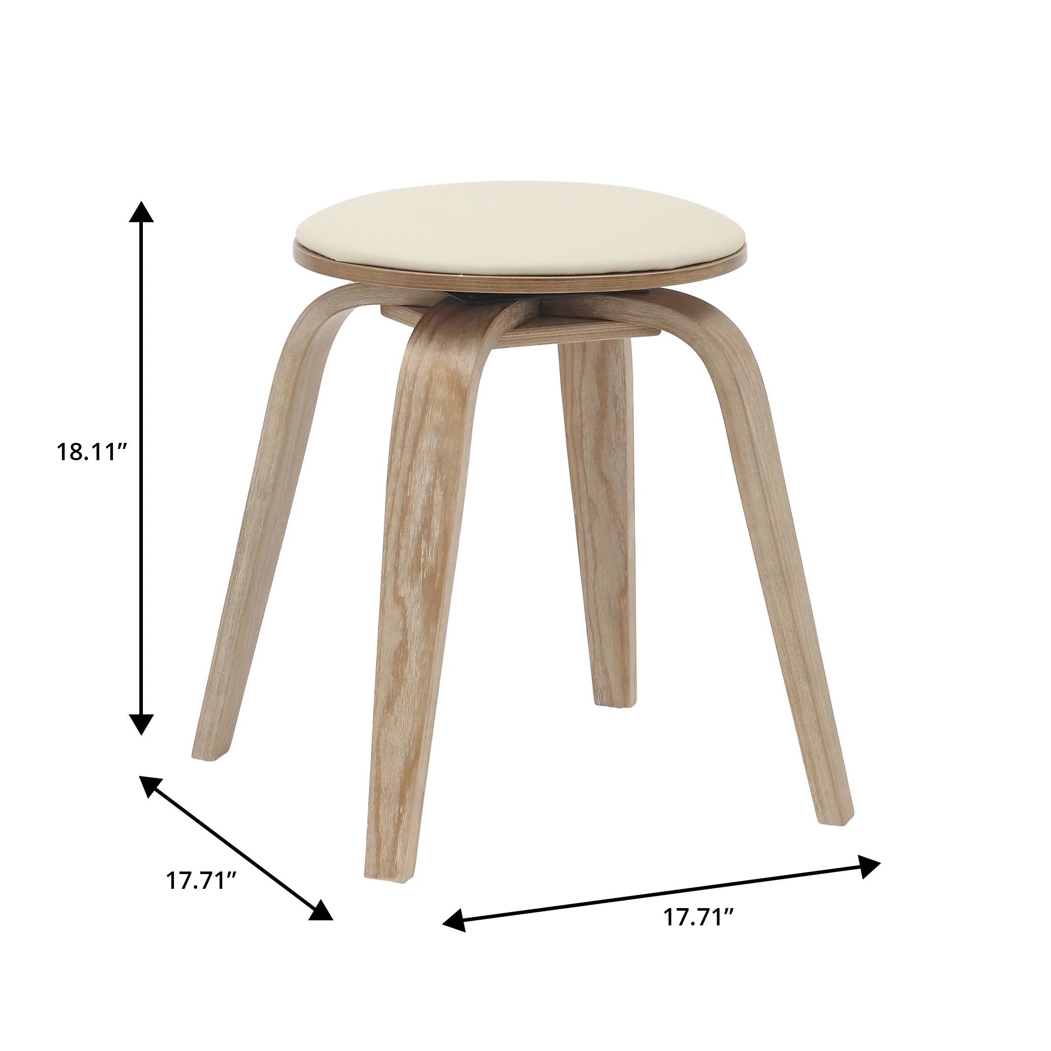 Modern Wooden Dining Stool, Washed Walnut Color in Taupe, Pelya Collection By LeisureMod