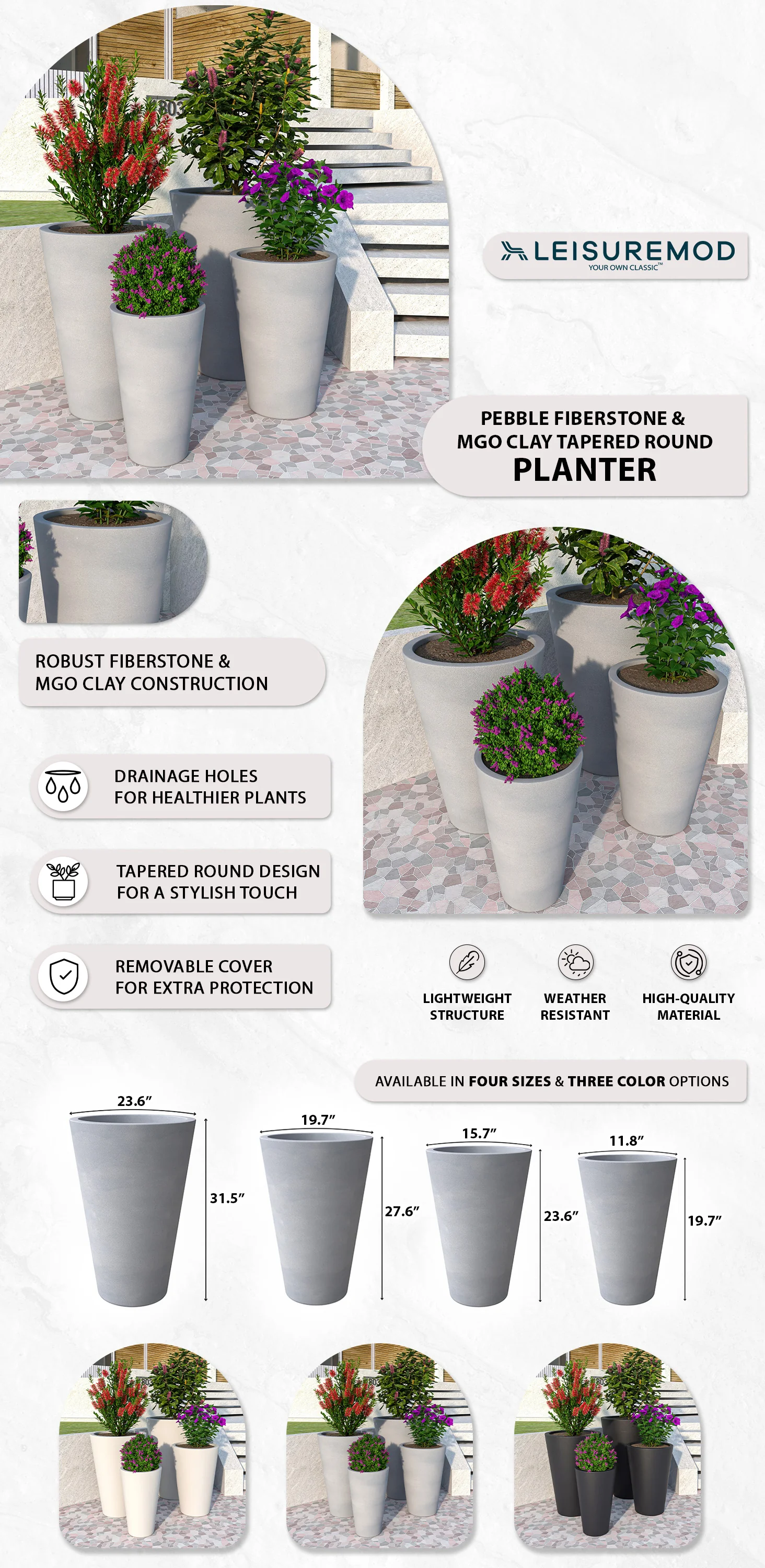 Pebble Planter Set Grey