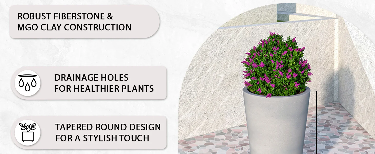 Pebble Series Poly Stone Planter 11.8" Dia 19.7" High in Grey