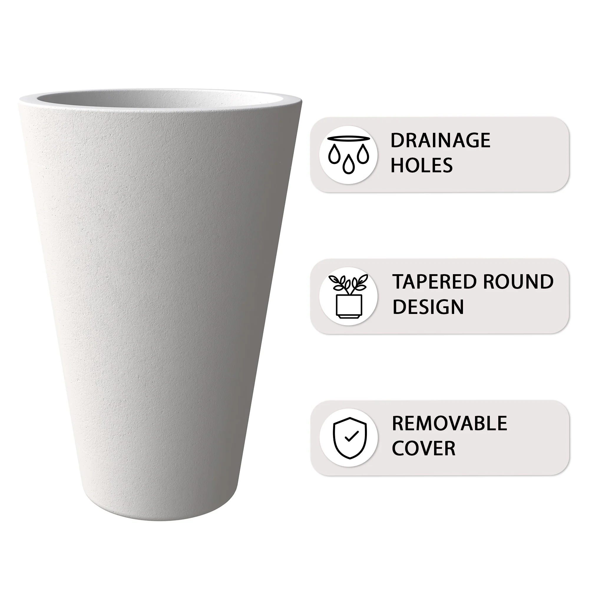 Pebble Series Poly Stone Planter 11.8" Dia 19.7" High in White