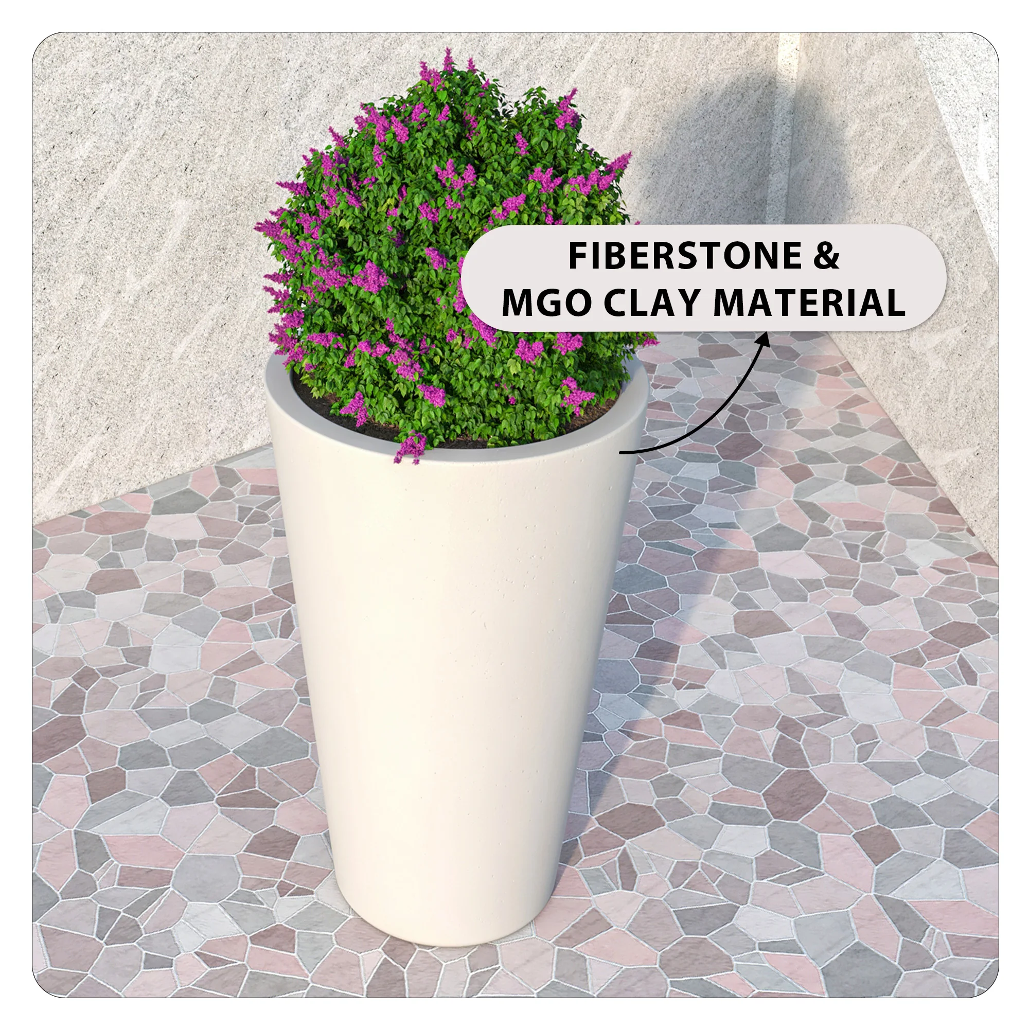 Pebble Series Poly Stone Planter 11.8" Dia 19.7" High in White