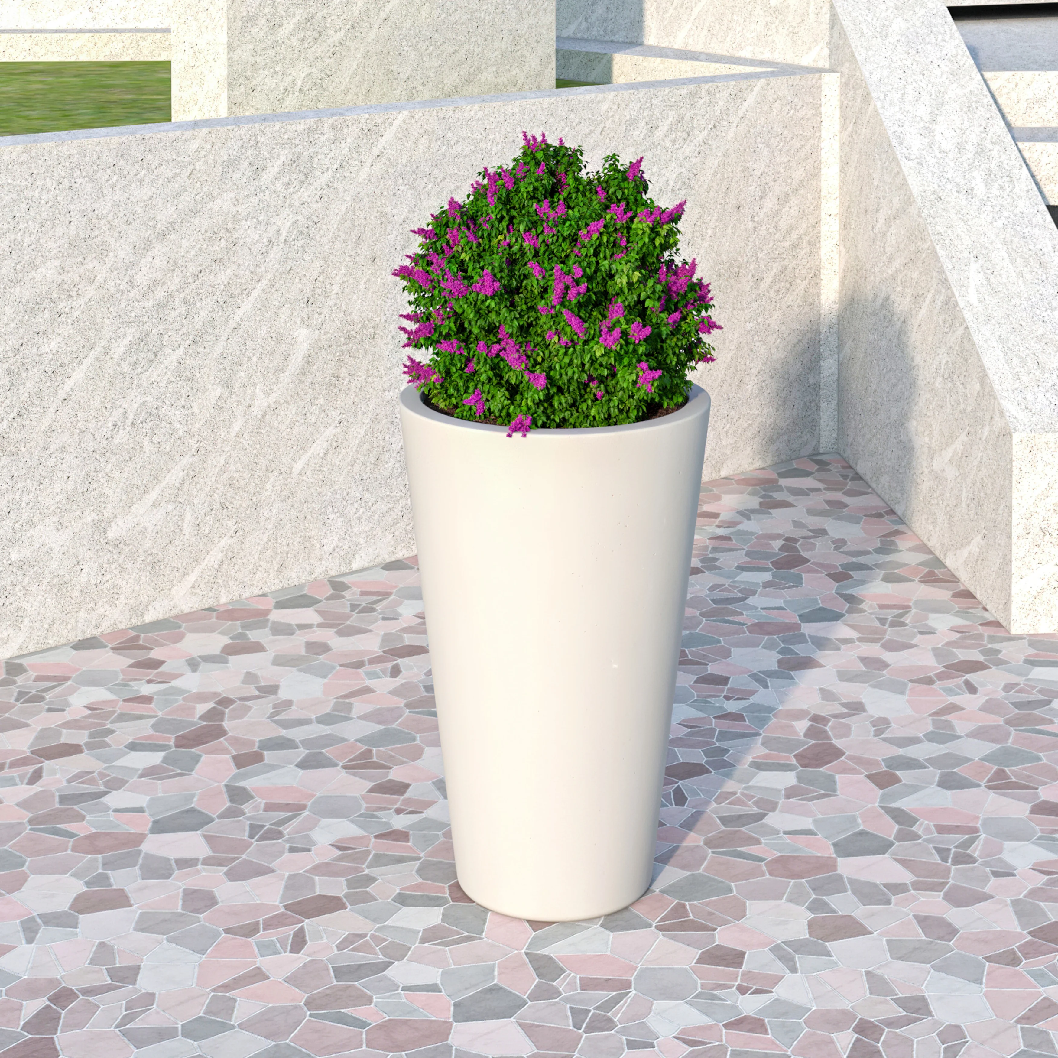 Pebble Series Poly Stone Planter 11.8" Dia 19.7" High in White