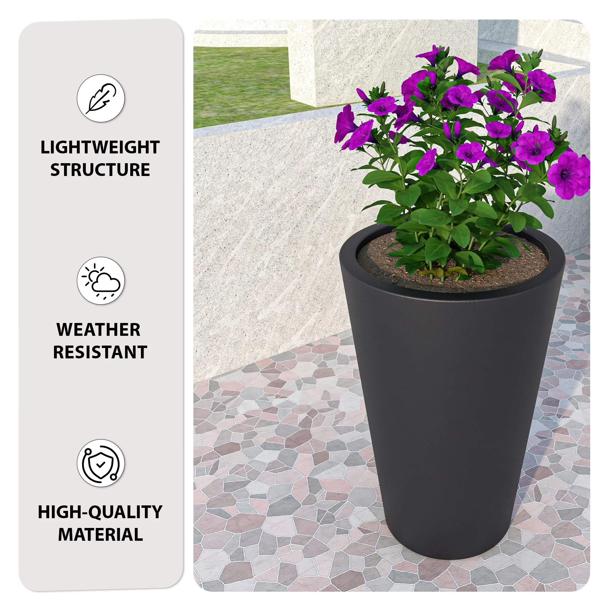 Pebble Series Poly Stone Planter 15.7." Dia 23.6" High in Black