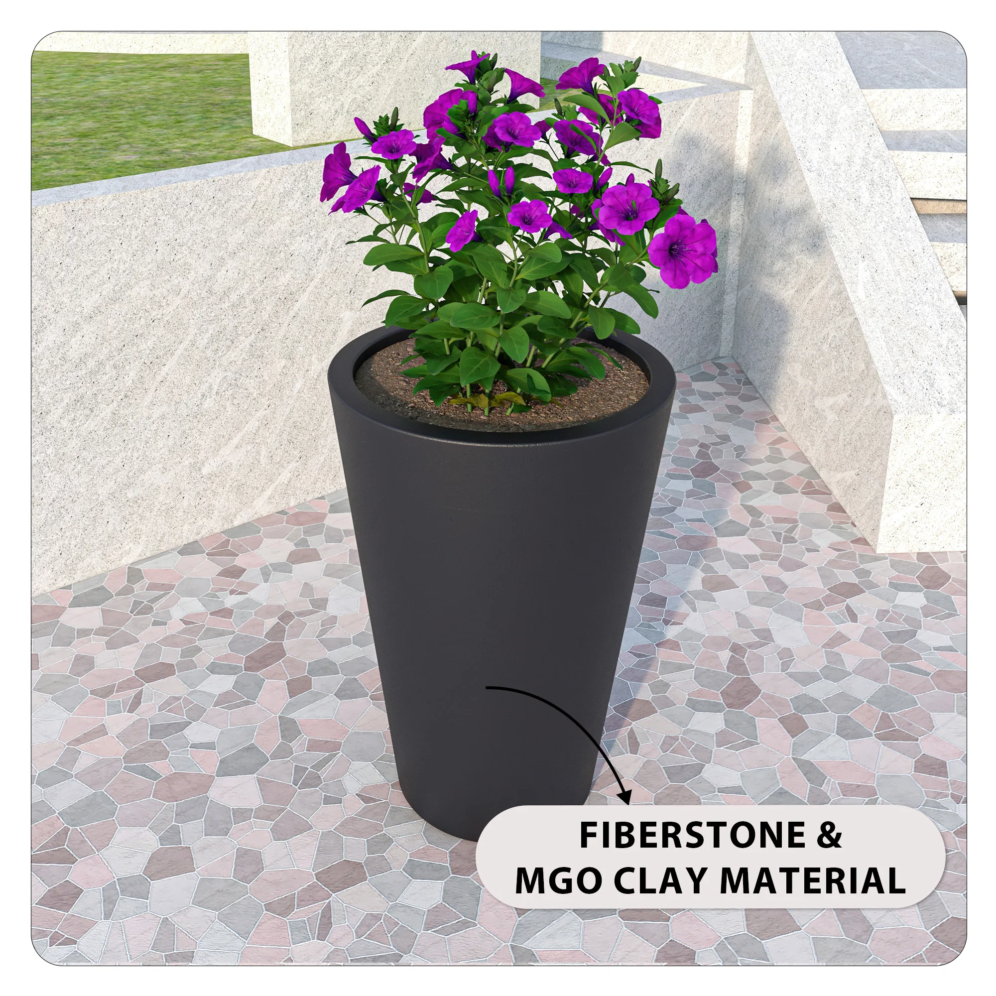 Pebble Series Poly Stone Planter 15.7." Dia 23.6" High in Black