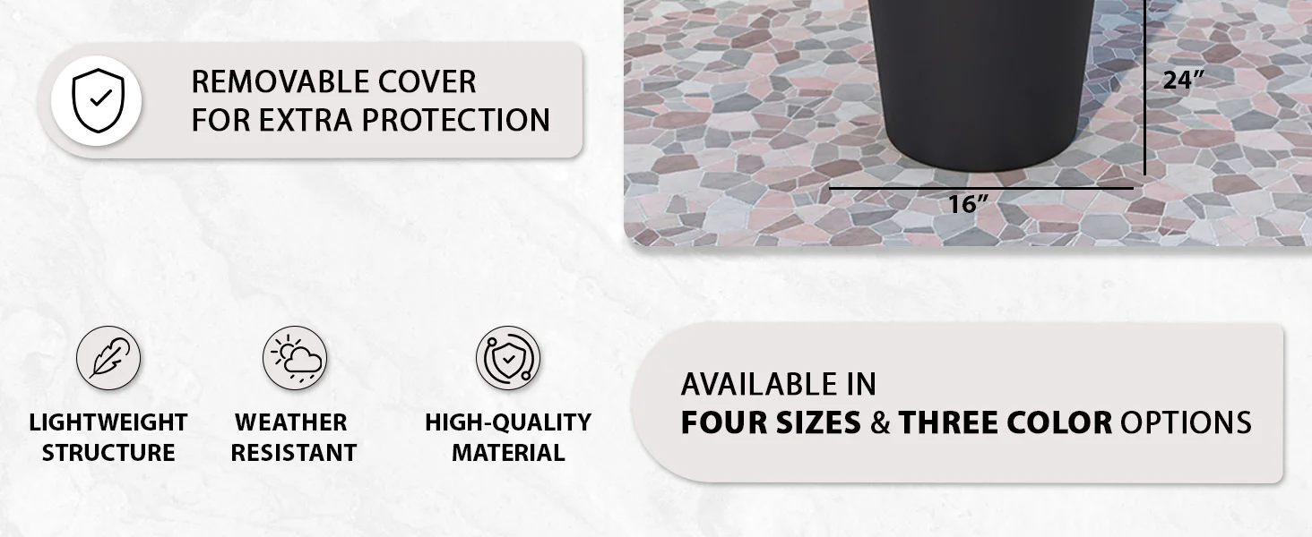 Pebble Series Poly Stone Planter 15.7." Dia 23.6" High in Black