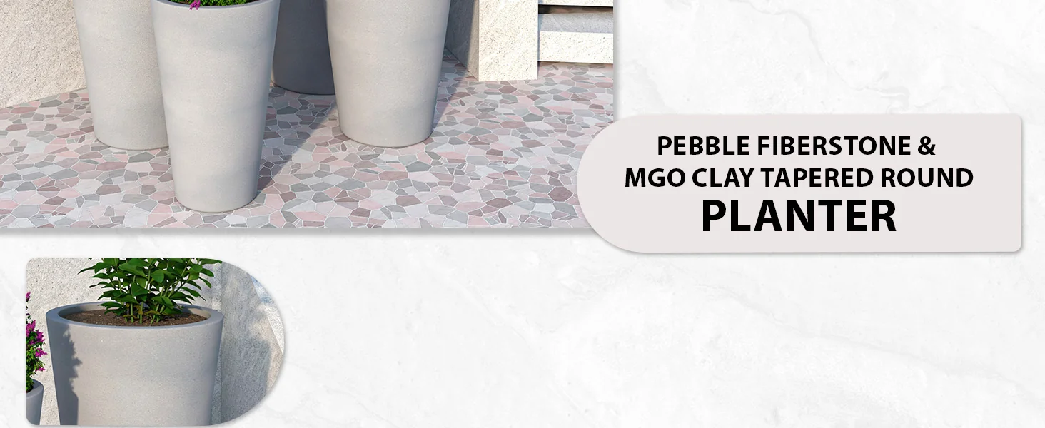 Pebble Series Poly Stone Planter 15.7." Dia 23.6" High in Grey