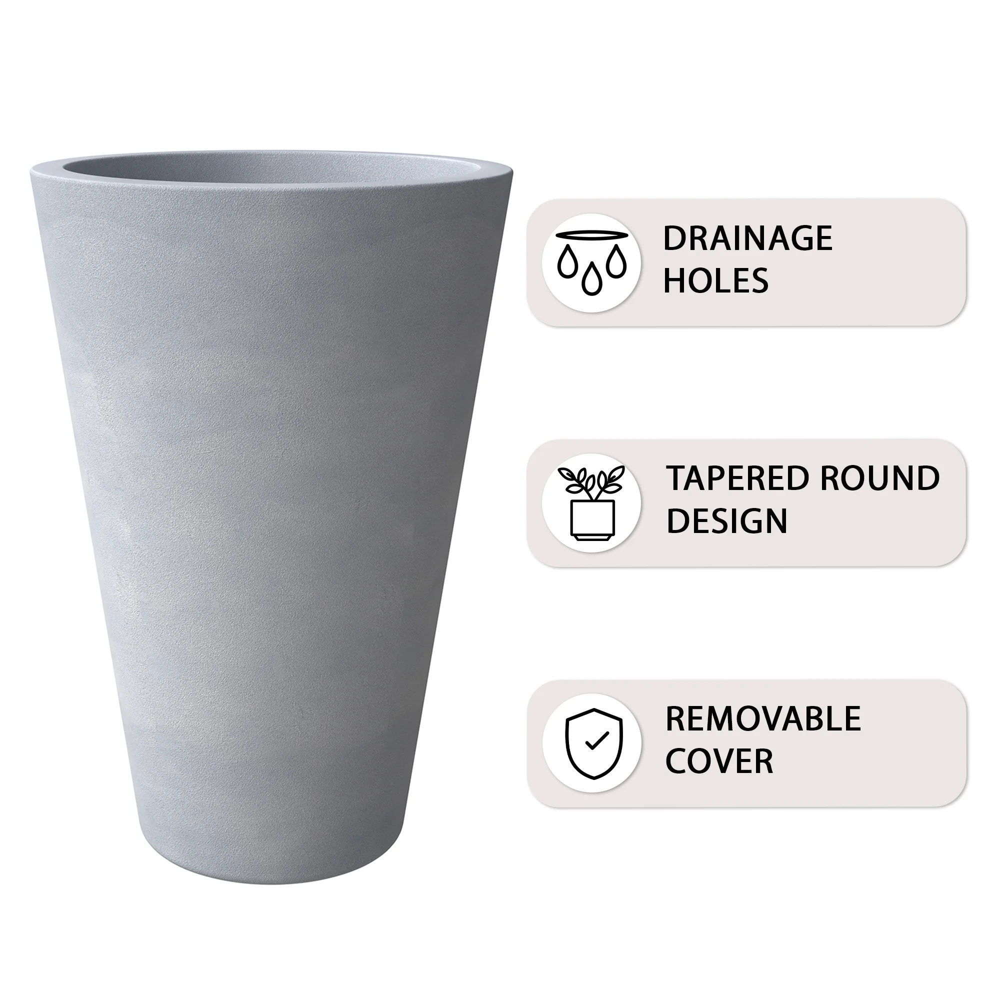 Pebble Series Poly Stone Planter 15.7." Dia 23.6" High in Grey