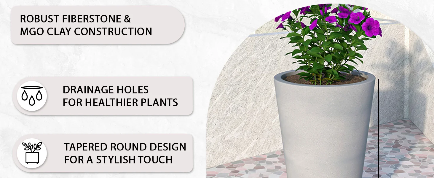 Pebble Series Poly Stone Planter 15.7." Dia 23.6" High in Grey