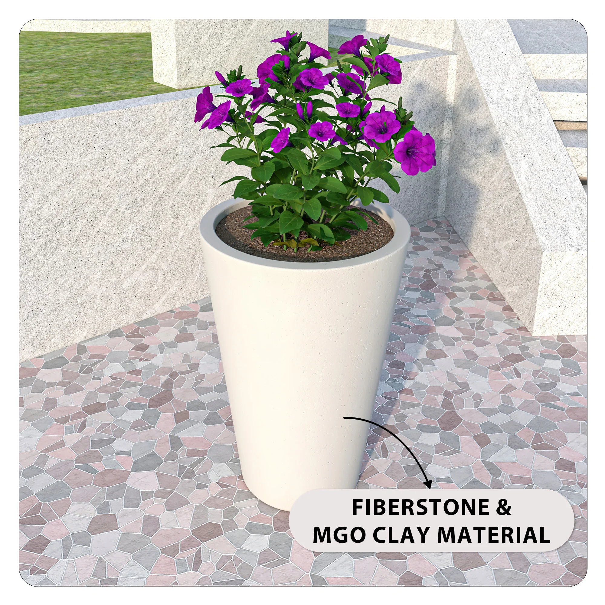 Pebble Series Poly Stone Planter 15.7." Dia 23.6" High in White