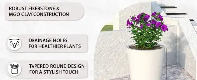 Pebble Series Poly Stone Planter 15.7." Dia 23.6" High in White