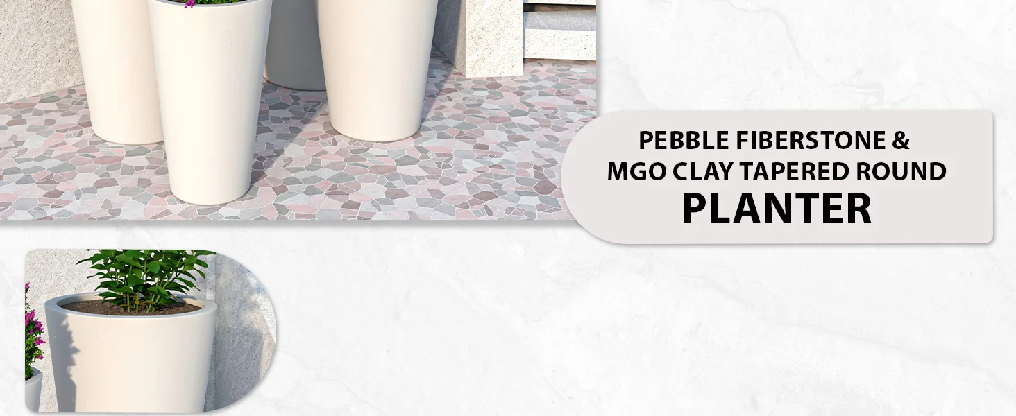 Pebble Series Poly Stone Planter 19.7." Dia 27.6" High in White