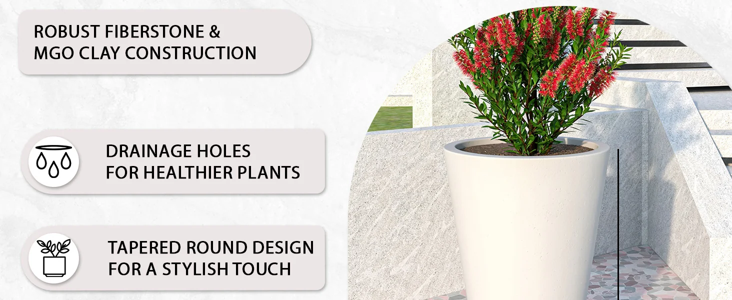 Pebble Series Poly Stone Planter 19.7." Dia 27.6" High in White