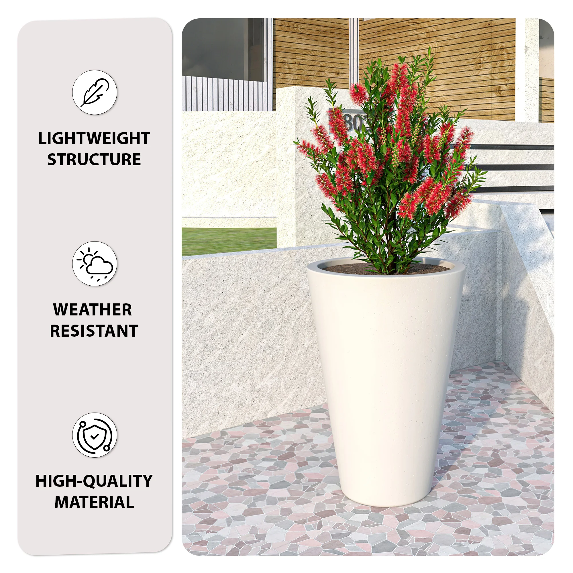 Pebble Series Poly Stone Planter 19.7." Dia 27.6" High in White