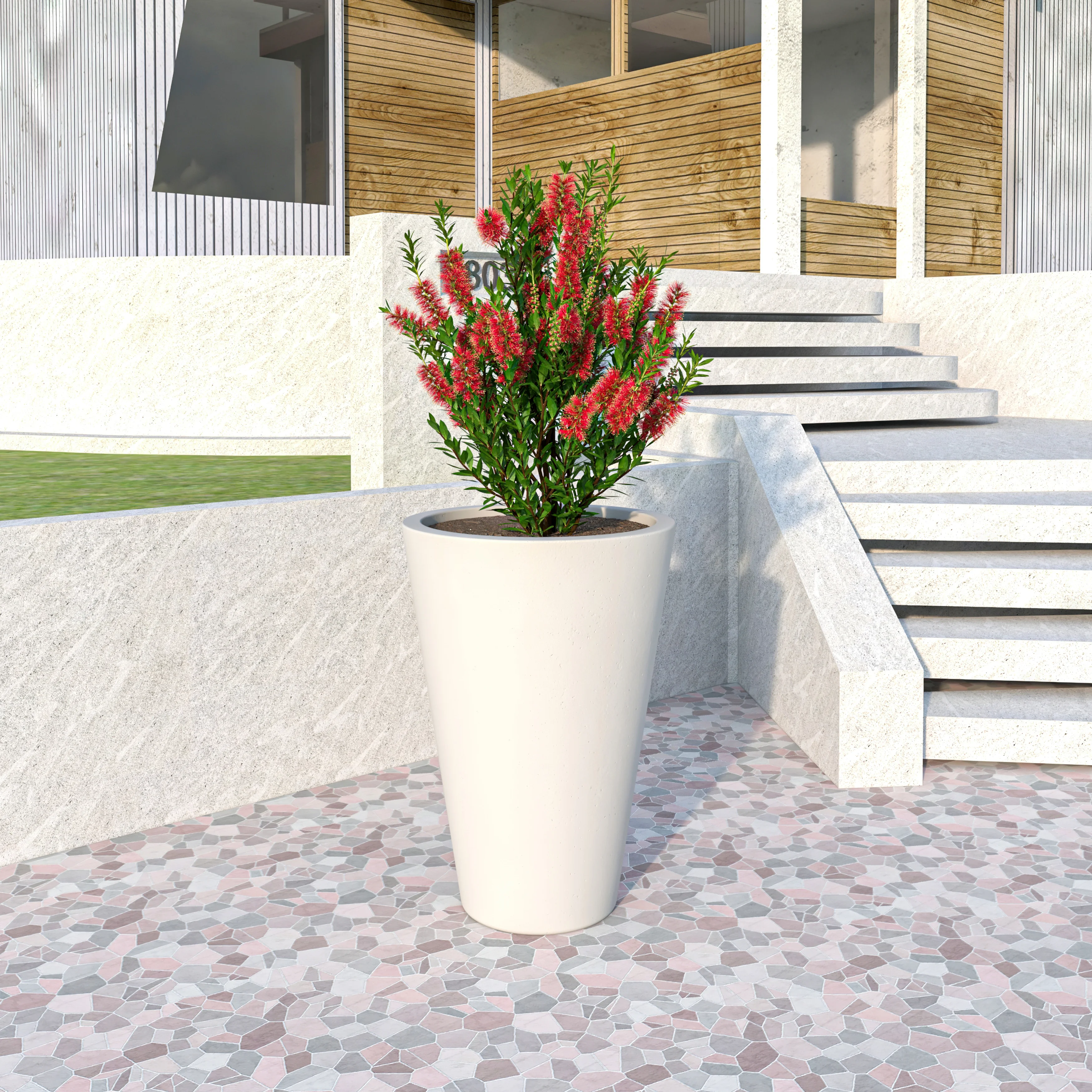 Pebble Series Poly Stone Planter 19.7." Dia 27.6" High in White