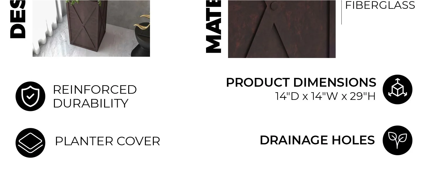 Papyrus Series Rectangle Fiber Stone Planter in Brown 14.2 x 14.2, 29 High